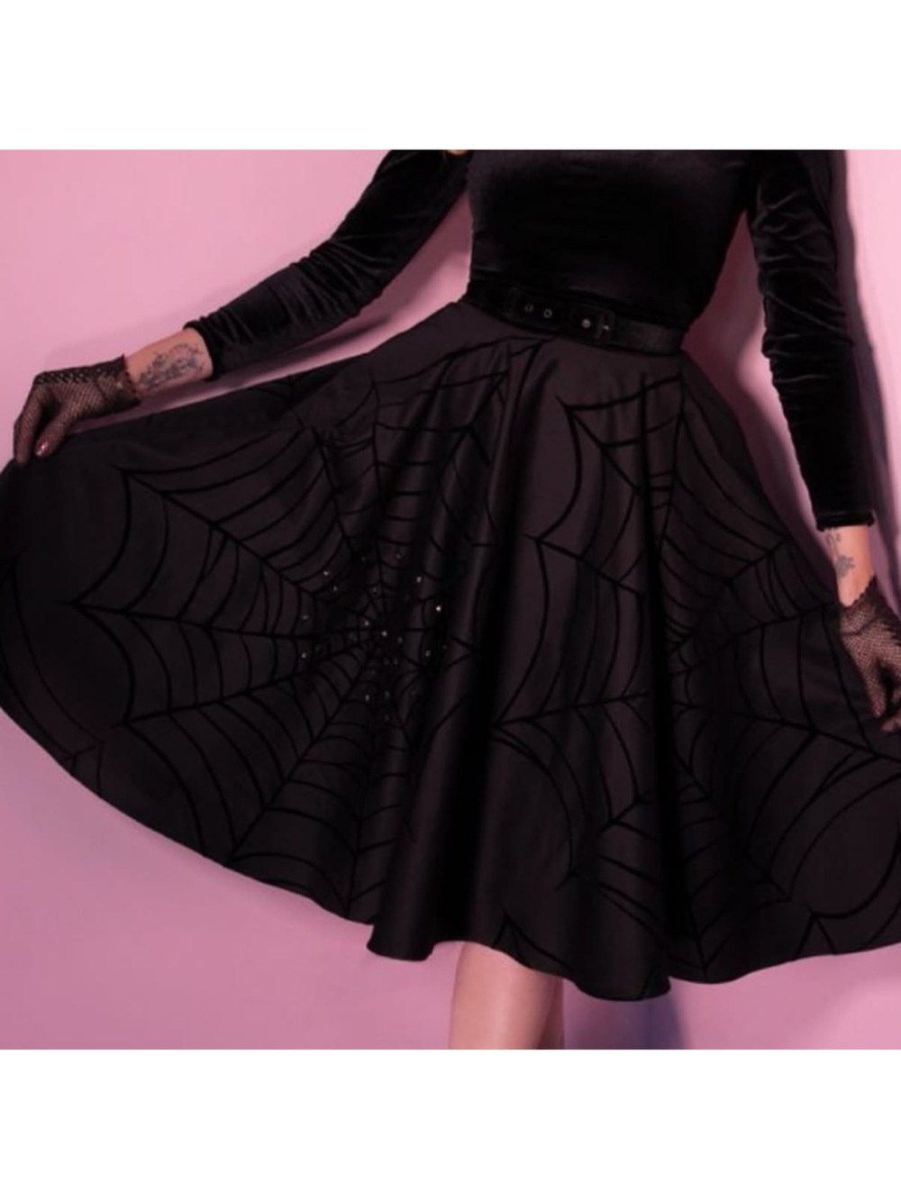 Vixen by Micheline Pitt Spiderweb Swing Skirt Black XL
